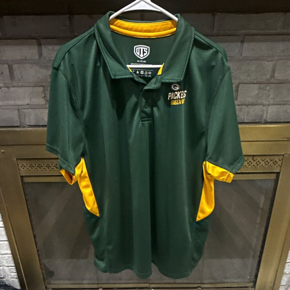 OTS NFL Green Bay Packers Football Polo Shirt Size XL Green Yellow